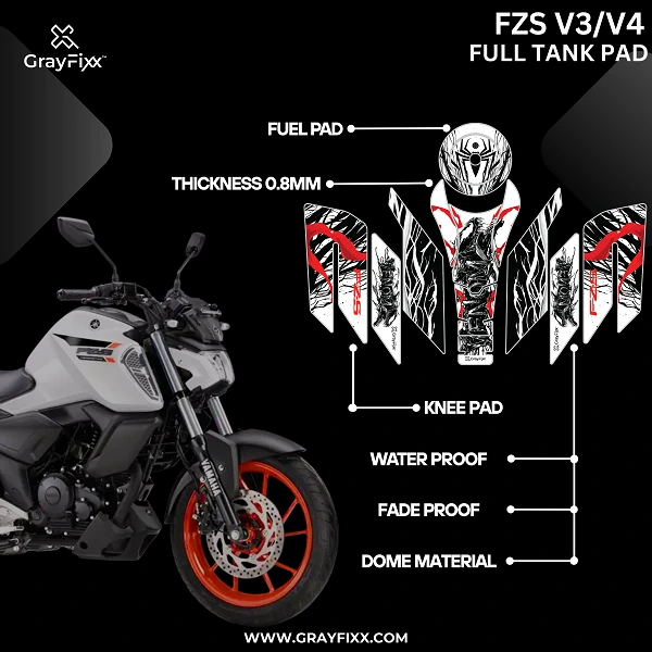 Venom Edition Full Tank Pad with Knee Pad for FZs v3/v4 | Premium 3D Tank Pad, Pack of 1